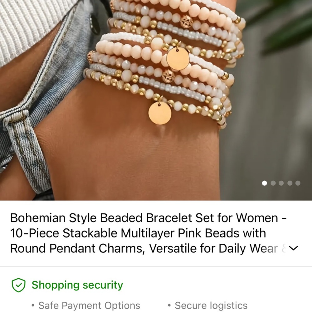 Bohemian Beaded Bracelet Set - Pink and Gold
